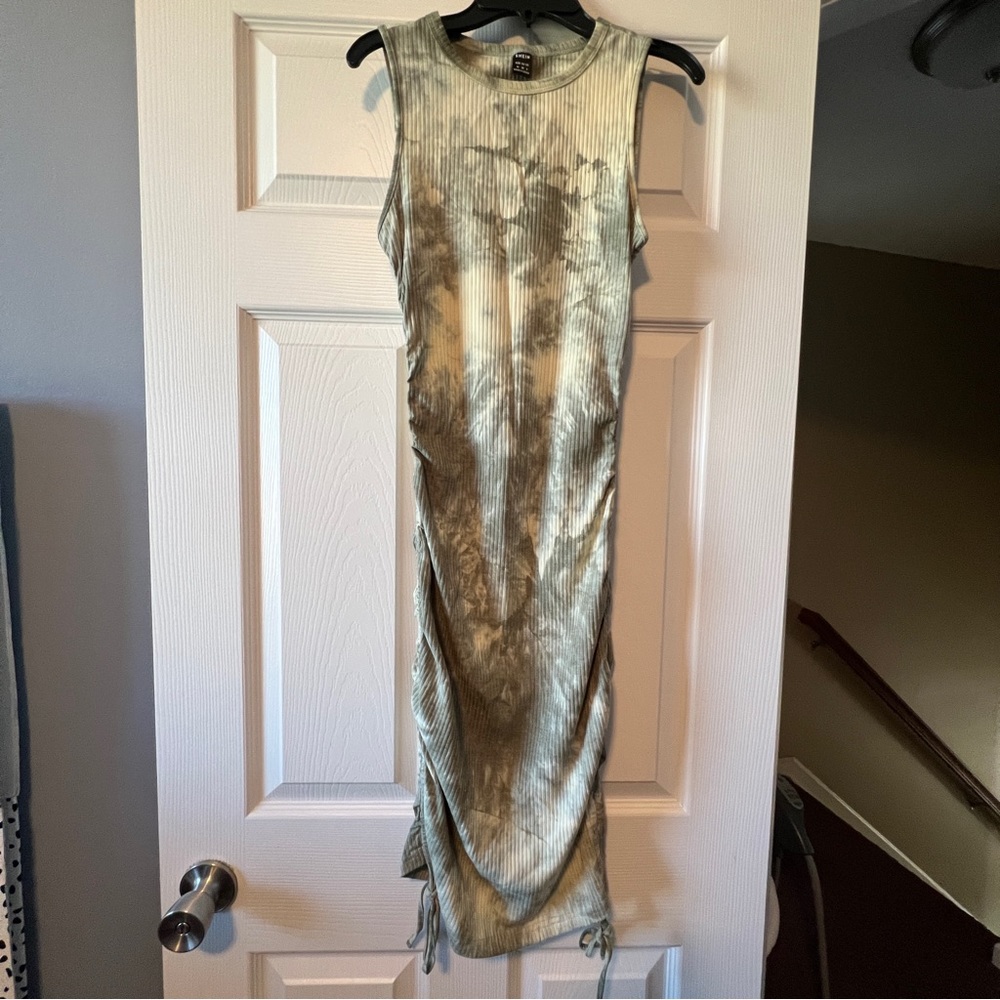 Women’s Ribbed, Sleeveless Dress with adjustable side tie ruching.